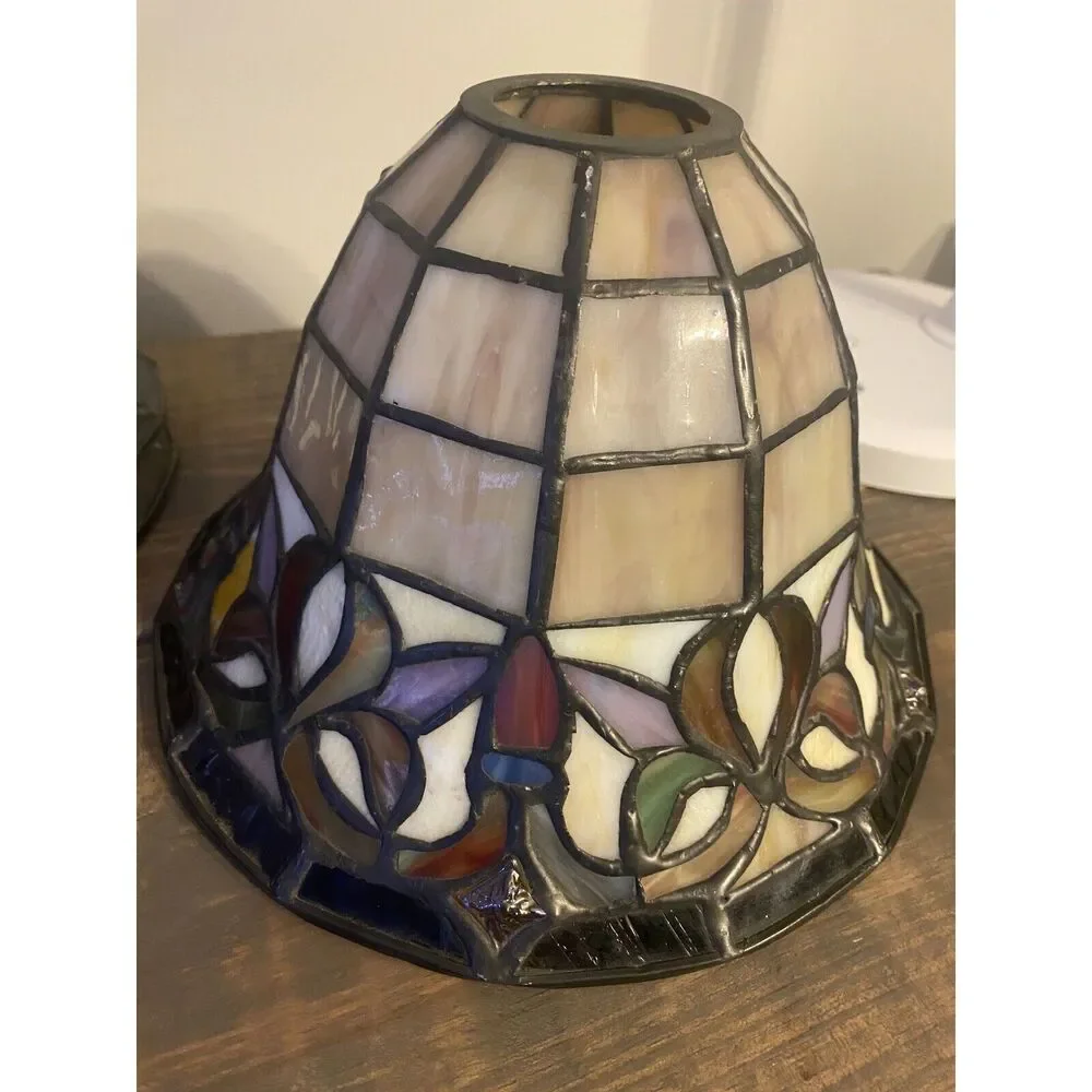 Tiffany Style Stain Glass Handcrafted Lampshade 5” High, 6”Wide, 1 1/2” opening